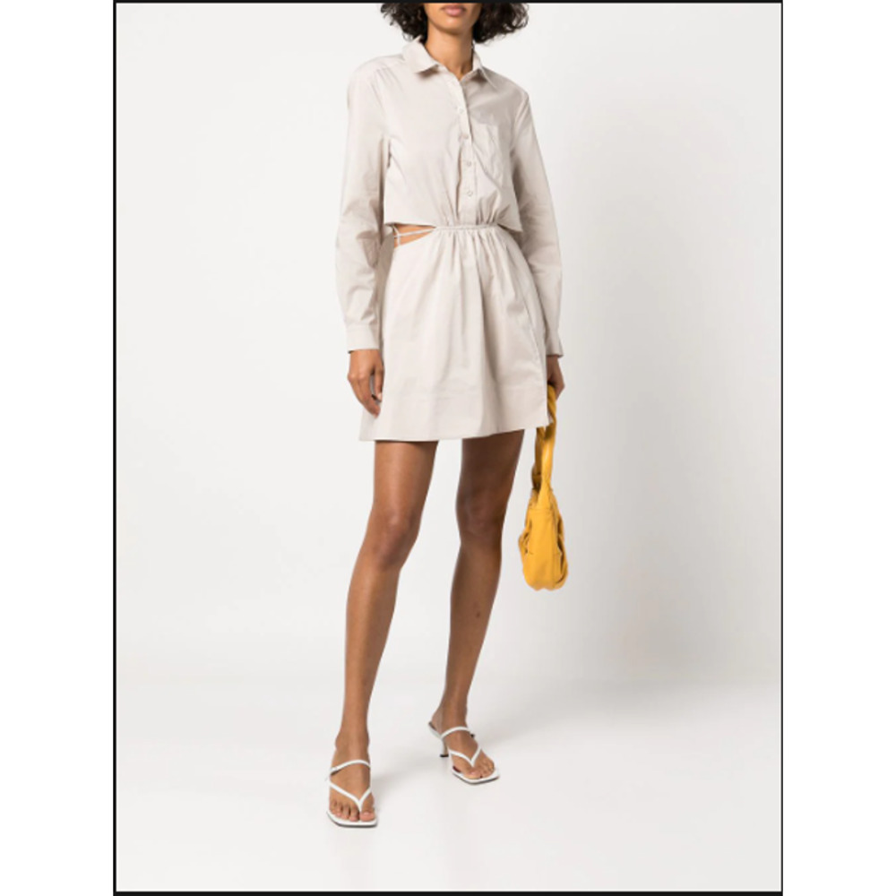 Jonathan Simkhai Shaelyn Cut-Out Shirt Dress Long Sleeve Size 4 Tan